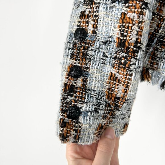 L'Agence Angelina Tweed Wool Blend Open Front Blazer in Blue/Orange Multi - Picture 5 of 9